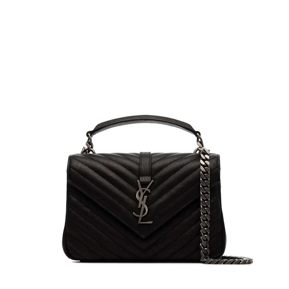 Saint Laurent Black Quilted Shoulder Bag with Chain Strap